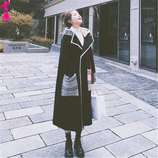 

women's wool & blends 2021 autumn winter fur coat women clothes british style hepburn temperament over-the-knee z609, Black