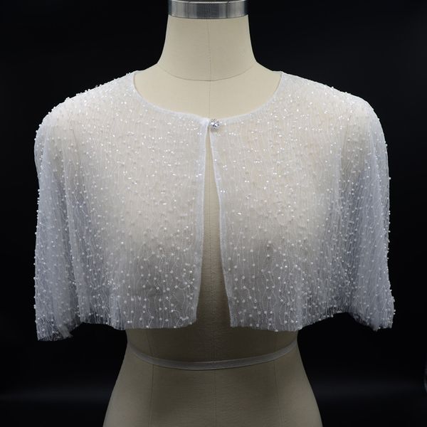 

wedding dress lace beaded cape shawl evening dress banquet cover meat, White