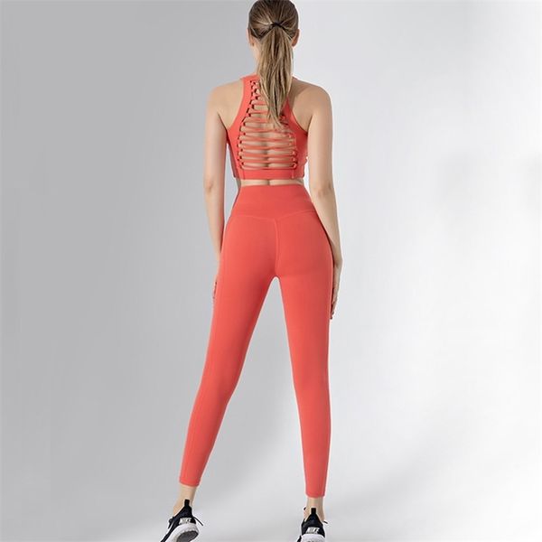 

2 piece set workout clothes for women cross back sports bra + leggings sportswear gym clothing athletic yoga 210802, Gray