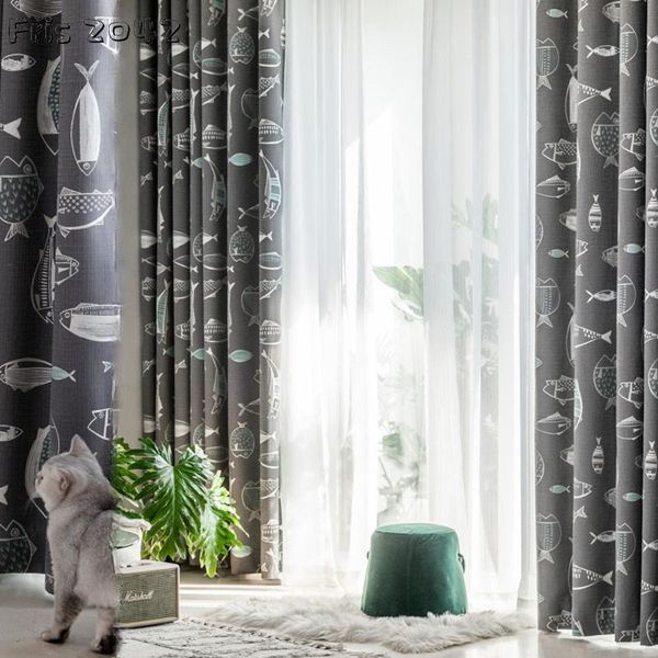 

curtain & drapes modern nordic japanese-style cartoon yarn-dyed curtains finished custom small fish for living dining room bedroom