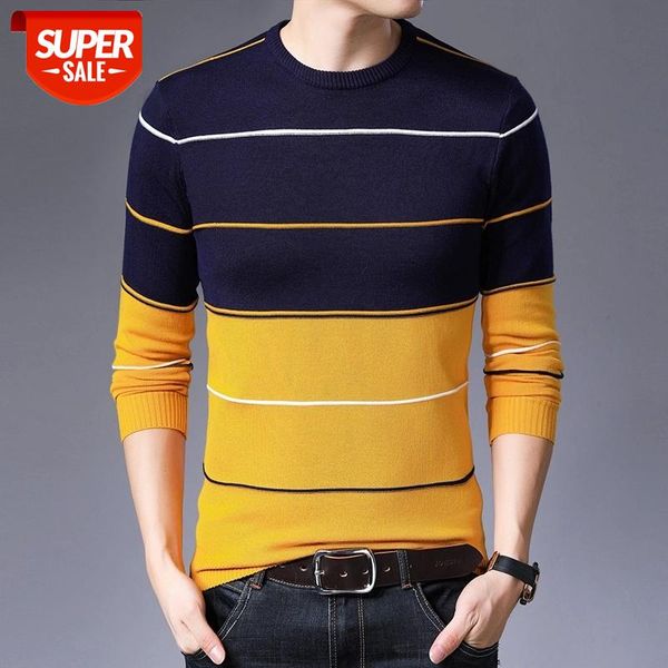 

2020 new autumn outfit crew neck sweater striped slim men shirt fit slim casual social long sleeve plus size male #uj8r, White;black