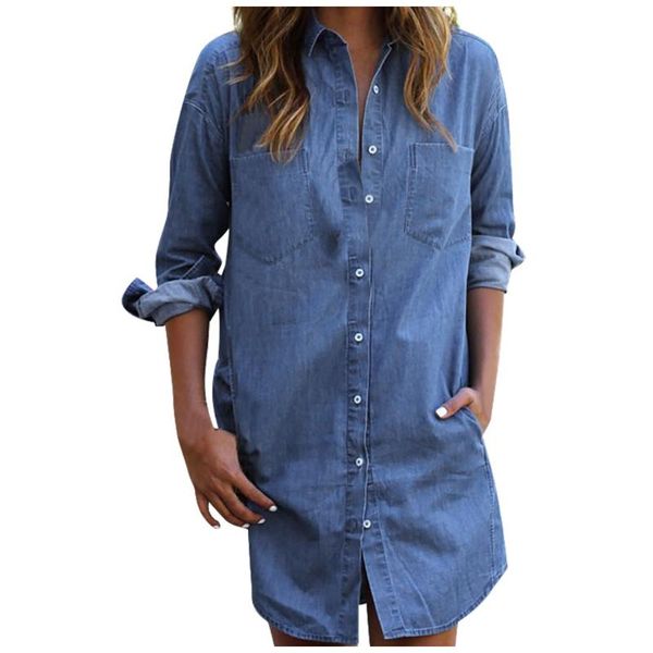 

missomo cowboy dresses for women dress vintage fashion casual long sleeve v-neck pocket loose woamn dress vestidos robes, Black;gray