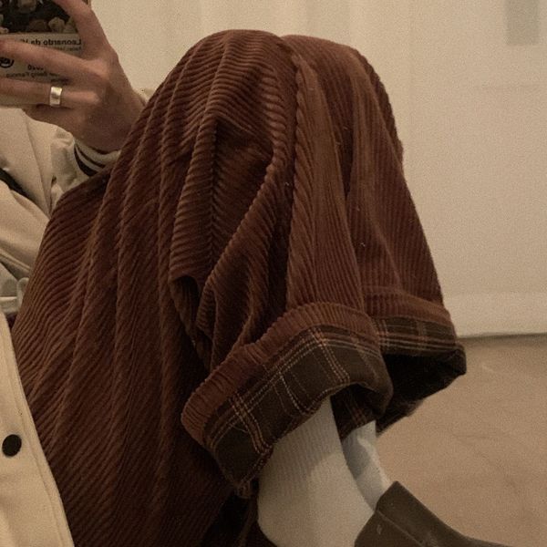 

2021 corduroy women plaid oversized straight trousers sweatpants winter thick harem pant baggy waist pants x8wt, Black;white