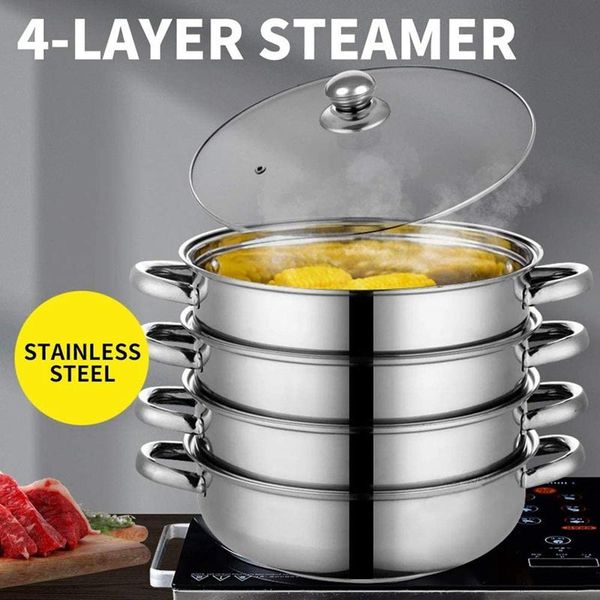

pans steamer three piece stainless steel pan set with non stick base multi cooker 4 tier