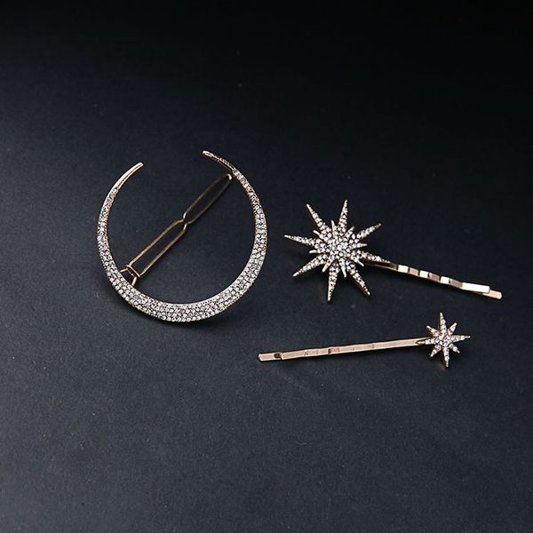 

factory wholesale hair accessories fashion women's full diamond sun moon hairpin set headdress word clip rhinestone hea/rtsch/rome
