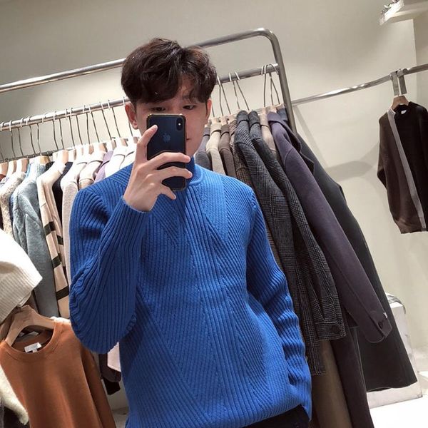 

men's sweaters 2021 spring autumn cotton sweater men long sleeve pullovers outwear man mock neck male fashion knitting clothing e193, White;black