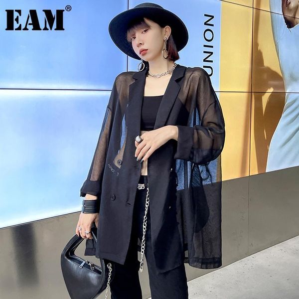 

women's suits & blazers [eam] women white thin perpective big size blazer lapel long sleeve loose fit jacket fashion spring summer 2021, White;black