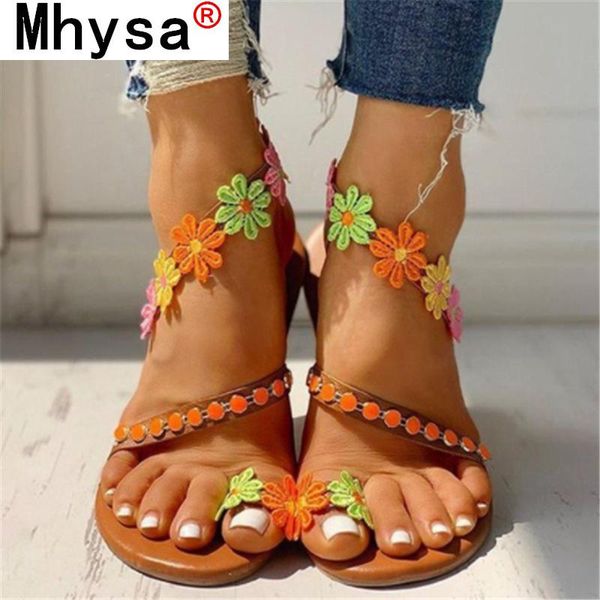 

2021 new summer women's sandals fashion women flowers set foot casual sandals outdoor beach open toe comfortable flat, Black