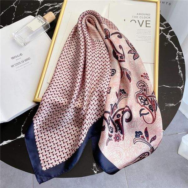 

2021 Women Silk Scarf Shawl Wrap Foulard Female Design Print Bandana Square Scarves Hairband Foulard Female Handkerchief New, Blue;gray