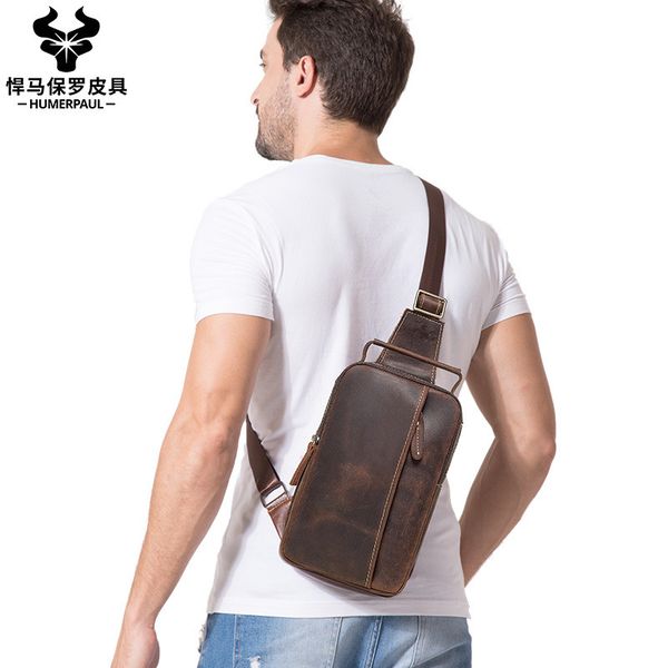 

men's chest head layer crazy horse messenger bag leather single shoulder multifunctional men's bag