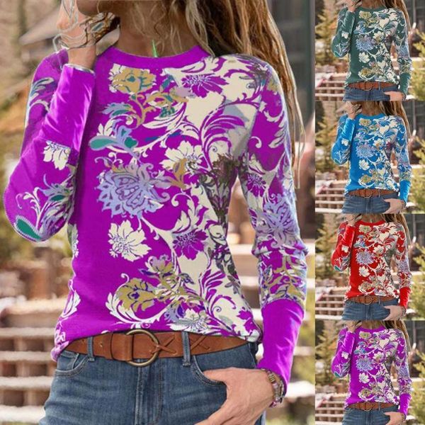 

women's t-shirt 2021 autumn clothing o-neck long sleeve t shirt women floral print sweatshirt ladies pullovers fashion casual slim tuni, White