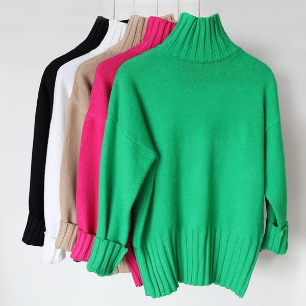 

women's sweaters 2021 autumn winter green turtleneck pullover sweater women plus size knitted jumpers soft white, White;black