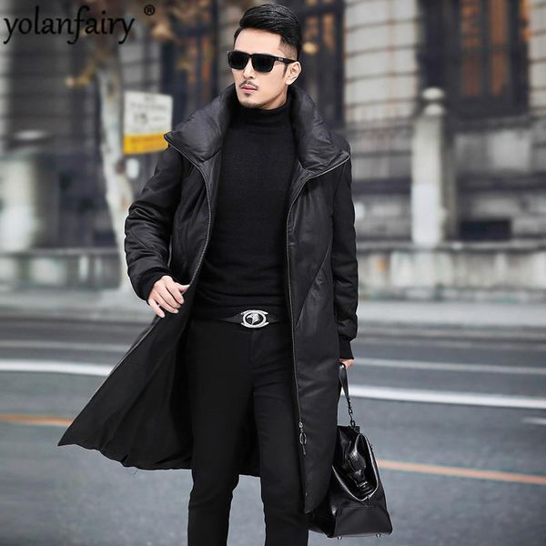 

men's leather & faux 2021 real jacket men down long 100% sheepskin coat winter warm casual cuero genuino 68d81878 pph437, Black