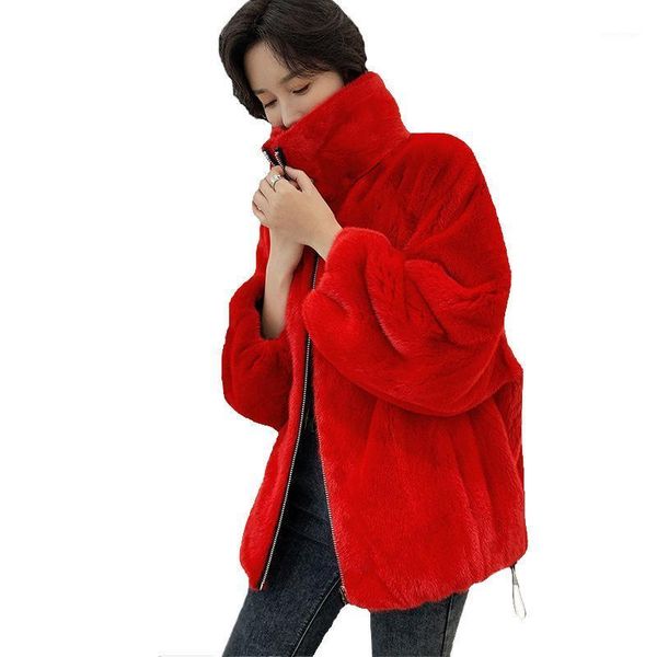 

women's fur & faux casual winter imitation coat mink female whole long-sleeved white black red navy blue women jacket