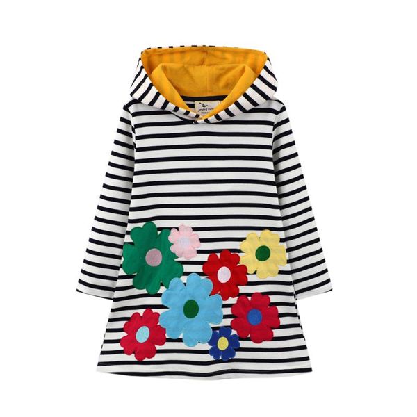 

girl's dresses kids frocks 2021 autumn baby girl clothes brand dress toddler cotton striped flower applique hooded for 2-7 years, Red;yellow