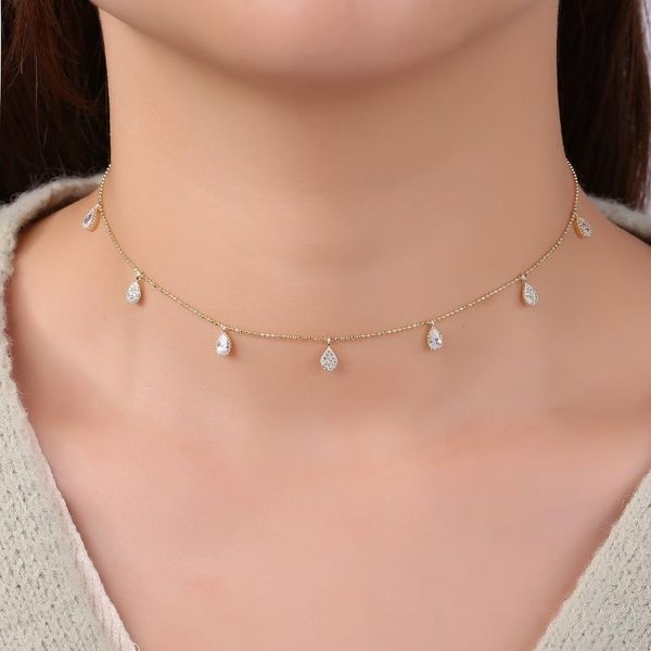 

chokers women's fashion link chain necklace exquisite waterdrop geometric zircon tassel choker party anniversary birthday gift, Golden;silver