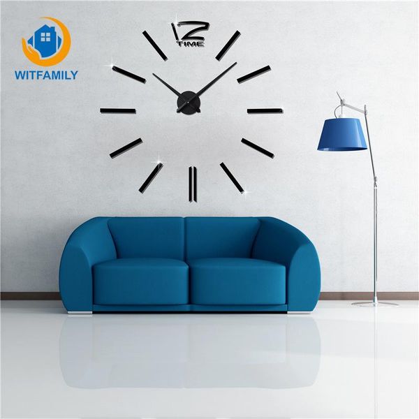 

2021 new modern design 3d decorative large size diy wall clock sticker mirror needle quartz wall watch for children living room