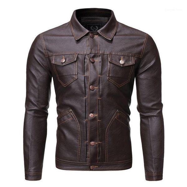 

men's black casual motor leather jacket coat m-4xl spring pu outerwear male vintage biker brand clothing fur & faux