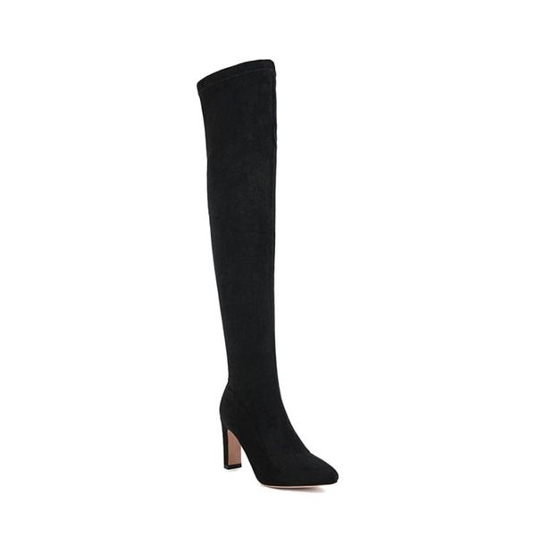 

boots botas de mujer 2021 warm elastic force over the knee platform thigh high woman shoes heels 9cm pointed toe 2186, Black