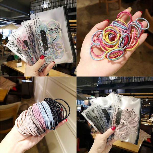 

100pcs/pack colorful small disposable hair bands cute girls elastic rubber band scrunchie ponytail holder gum hair accessories, Slivery;white