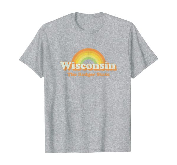 

retro wisconsin t shirt vintage 70s rainbow tee design, White;black