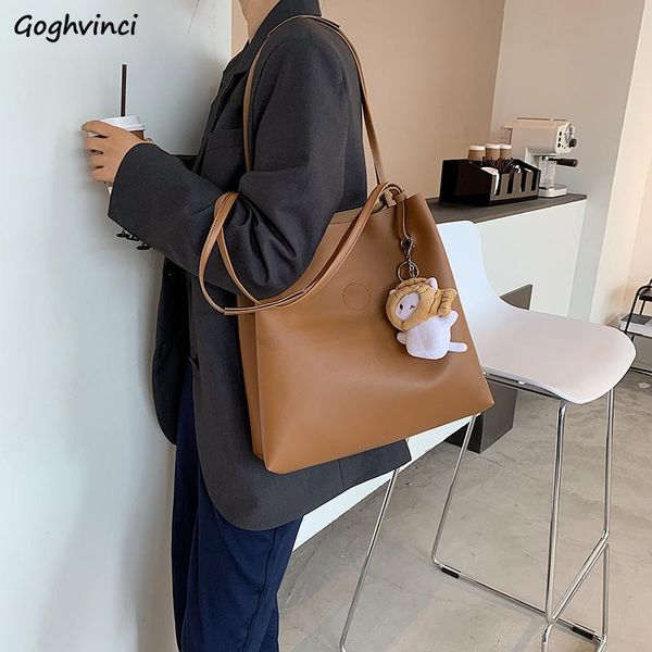

shoulder bags women solid large-capacity casual totes pu leather simple daily office ladies double strap handbags shopping bolsa