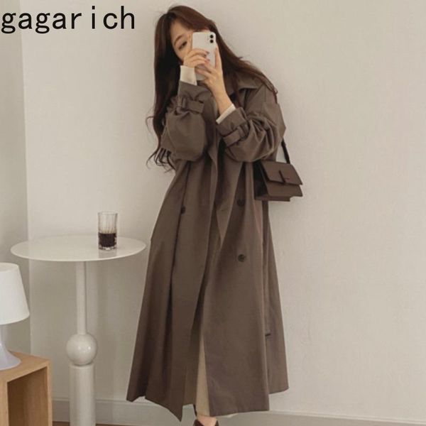 

women's trench coats gagarich women long autumn style korean fashion loose lace up belt waist thin coat trend vintage, Tan;black