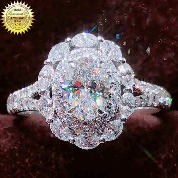 

cluster rings 14k au585 white gold women wedding anniversary engagement party ring 1 2 3 4 5 oval lap moissanite diamond luxury, Golden;silver