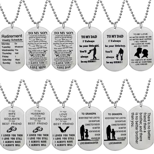 

pendant necklaces friend stainless steel retirement to my son dad love husband wife lover grandpa brother family series beaded necklace, Silver