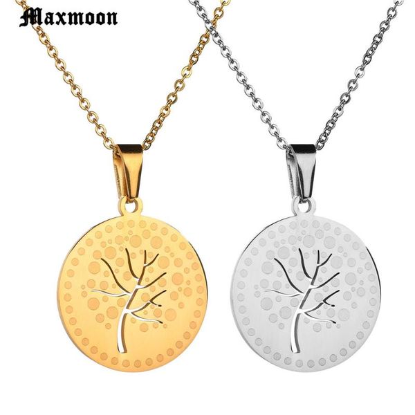 

pendant necklaces maxmoon tree of life necklace women jewelry 2021 fashion bijoux stainless steel gold color chain & pendants, Silver