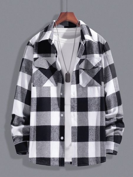 

men 1pc buffalo plaid shirt d74u#, White;black