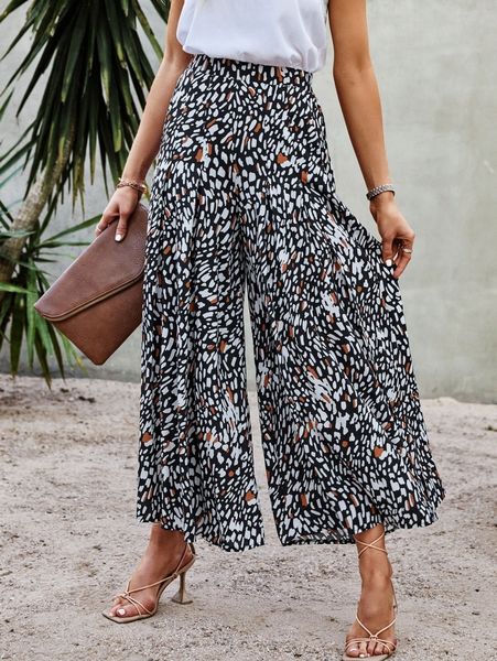 

high waist allover print wide leg pants x7ry#, Black;white