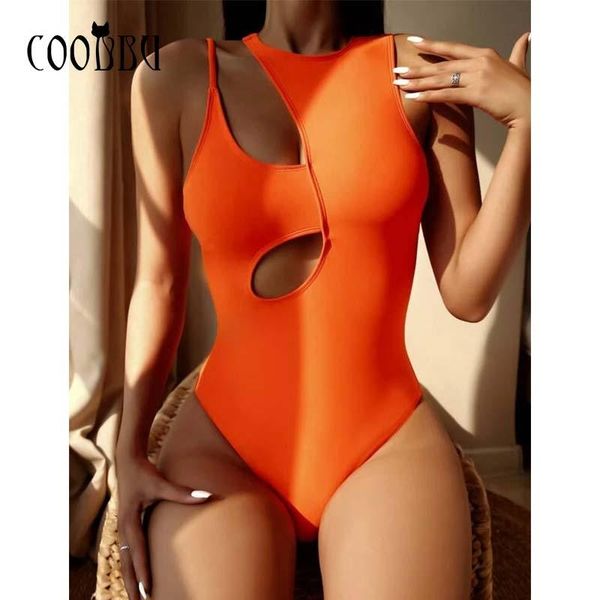 

coobbu solid swimsuit women hollow out swimwear patchwork bathing suit push up monokini swim one-piece suits