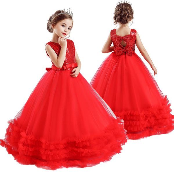

girls christmas party princess dress wedding ceremony girl elegant formal costume children new year holiday costume for teen 210303, Red;yellow