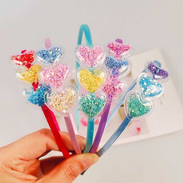 

hair accessories 3pcs/lot kids sweet hoops shiny transparent sequin heart hairbands headbands candy color glitter for girls, Slivery;white
