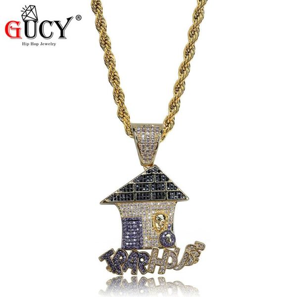 

pendant necklaces gucy multi color trap house iced out necklace tennis chain gold micro pave bling cubic zircon men's hip hop jewelry g, Silver
