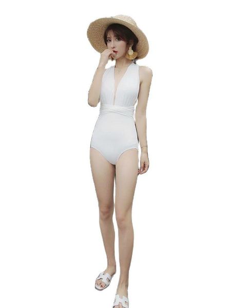 

one-piece suits swimwear korea white online celebrity holiday bandage cloth slimming belly covering fairy style bathing suit