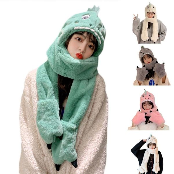 

hats, scarves & gloves sets 28tf soft plush feel hat children winter warm hooded scarf cozy party costume head accessories dinosaur toy deco, Blue;gray