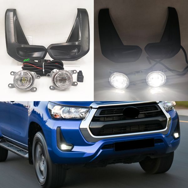 

1set auto lighting for toyota hilux revo rocco 2020 2021 2022 car front bumper fog lamp driving light with cable bezel foglight