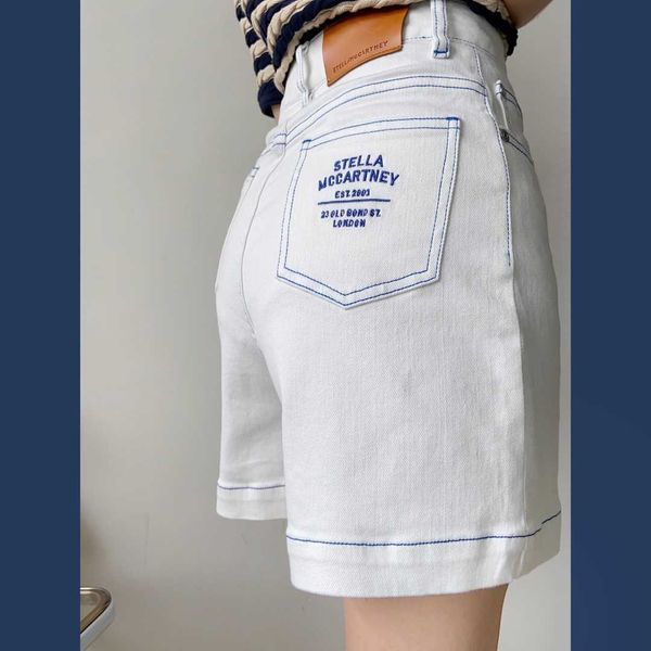 

contrast white color high waisted denim shorts for women, Blue