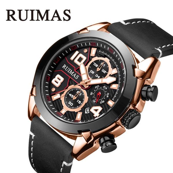 

wristwatches ruimas watches men sports luxury leather brand waterproof quartz military wrist watch clock male relogio masculino, Slivery;brown