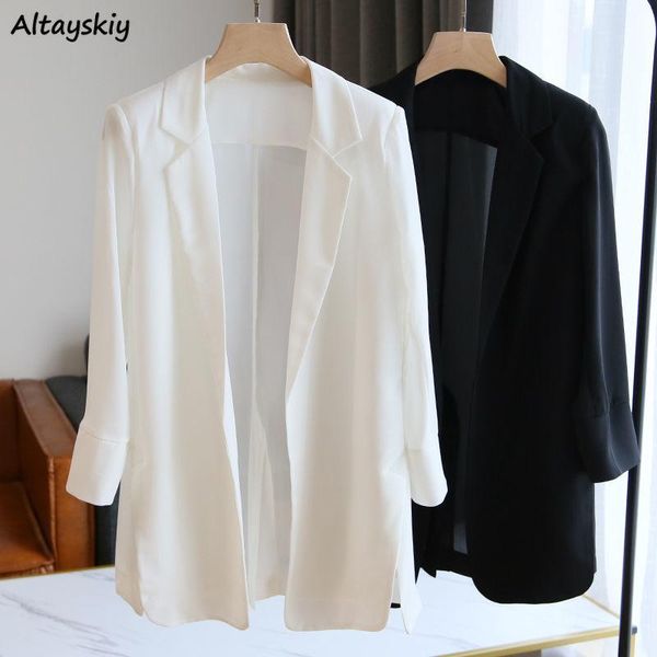 

women's suits & blazers women thin oversize summer solid femme notched chic ulzzang chiffon streetwear simple cozy temperament sun-proo, White;black