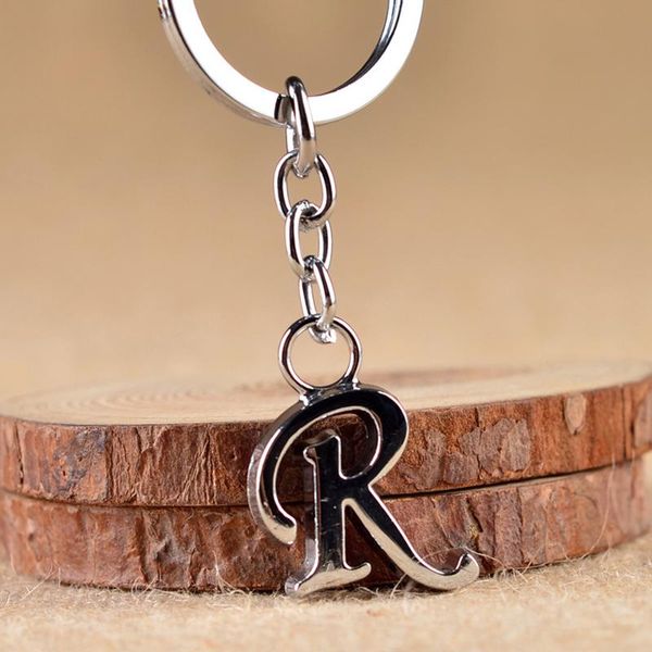 

keychains diy letters a - z metal key chain rhodium plated keychain simple letter name car ring for party gift, Silver