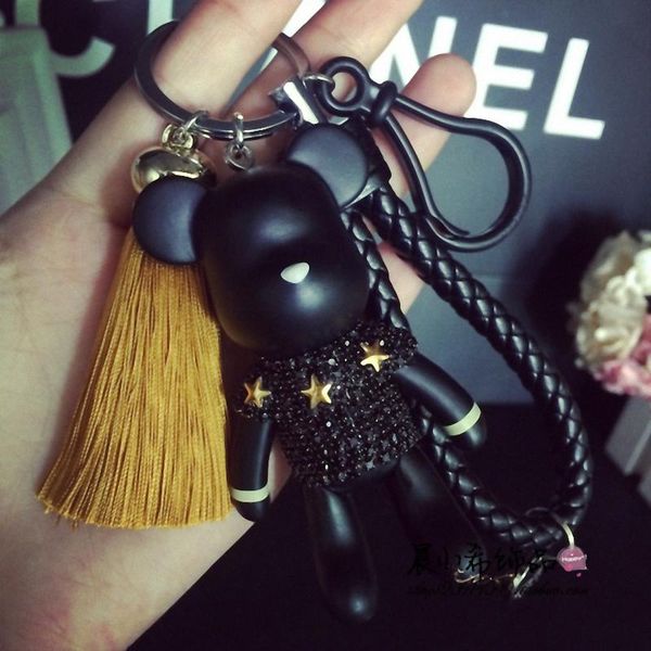 

keychains bomgom bear leather rope keyring tassel rhinestone crystal popobe gloomy key holder chain handbag keychain, Silver