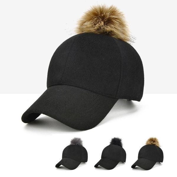 

2021 brand baseball caps autumn winter cap for women faux fur pompom ball cap adjustable casual snapback hat women hat, Blue;gray