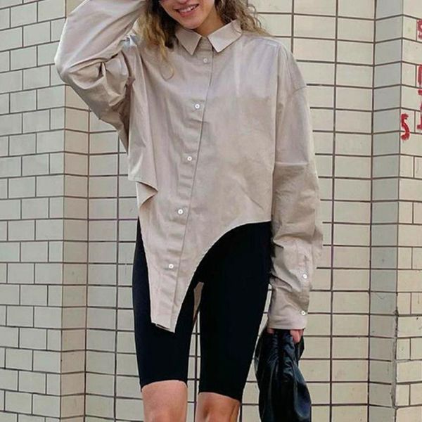 

women's blouses & shirts 2021 summer women lapel buttons vests solid chic short sleeve cover blouse fashion, White