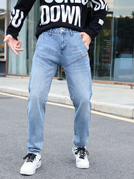 

men washed straight leg jeans g6ky#, Blue