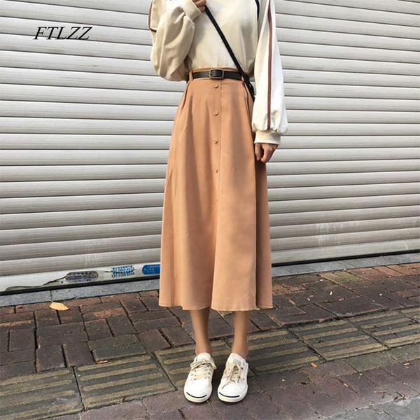 

skirts ftlzz women a-line pleated skirt casual high waist belt design solid long, Black