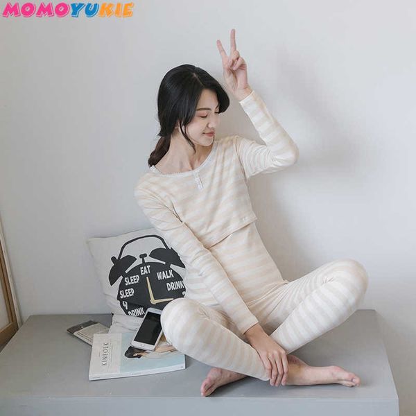 

nursing clothes maternity pajamas cotton pregnant pajama set maternity long sleeve &pants winter sleepwear nightgown 210713, White