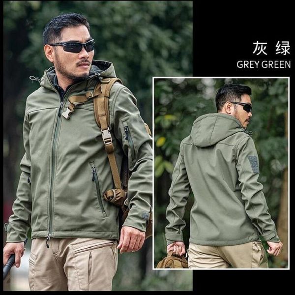 

men outdoor tactical waterproof cashmere soft shell zipper hooded jacket, Camo;black